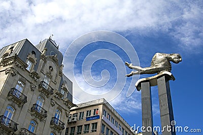 City view of Vigo with modern artwork and buildings Editorial Stock Photo