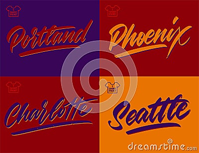 City vintage grange inscription. Portland, Phoenix, Charlotte, Seattle Vector illustration Stock Photo