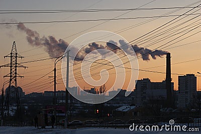 City volgograd urban sunset winter Editorial Stock Photo