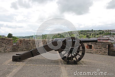 Old cannon on the city wall of Derry-Londonderry, Northern Ireland Editorial Stock Photo