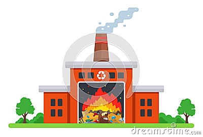 city waste incineration plant. harmful emissions into the atmosphere. Vector Illustration