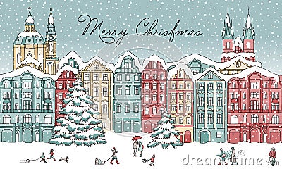 City in winter at Christmas time Vector Illustration