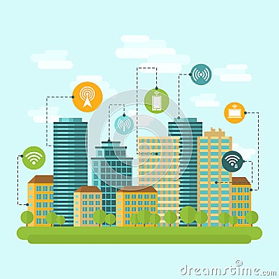 City wireless internet connection Vector Illustration