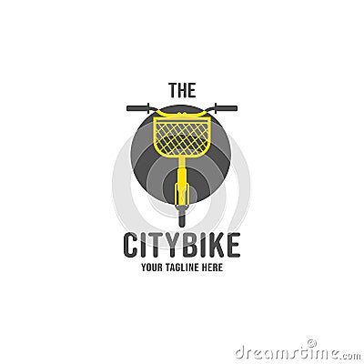 The citybike bicycle with front basket logo illustration, utillity bike with basket storage logo icon design vector front view Vector Illustration