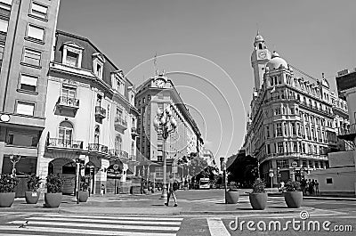 Citycenter of Buenos Aires with Group of Stunning Buildings, Argentina in Monochrome Editorial Stock Photo