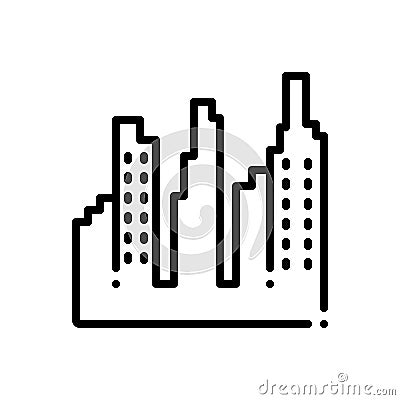 Black line icon for Citycenter, city and building Vector Illustration