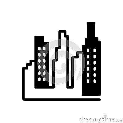 Black solid icon for Citycenter, city and center Vector Illustration