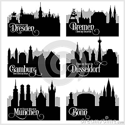 Citys of Germany - vector set. Detailed architecture. Trendy vector illustration. Vector Illustration