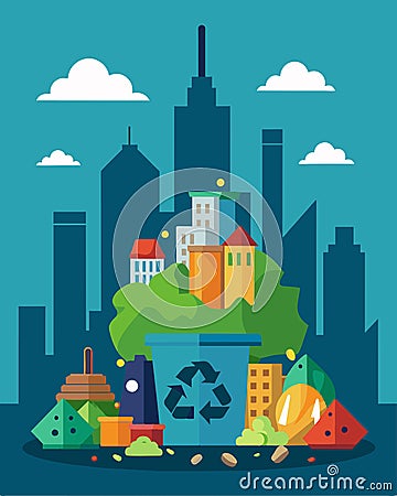 The citys recycling program is failing with more trash being accumulated than properly disposed of or repurposed Vector Illustration