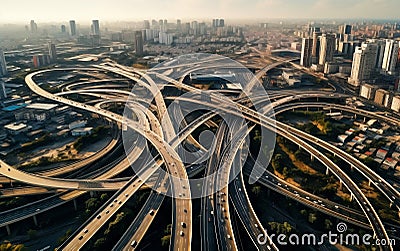 Cityscape From Above Aerial Perspective of Bound Roads. Generative AI Stock Photo