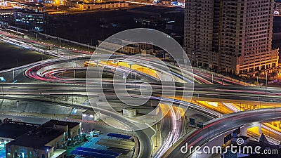 Cityscape of Ajman from rooftop at night timelapse. Ajman is the capital of the emirate of Ajman in the United Arab Stock Photo