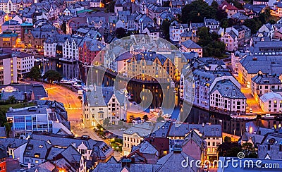 Cityscape of Alesund - Norway Stock Photo