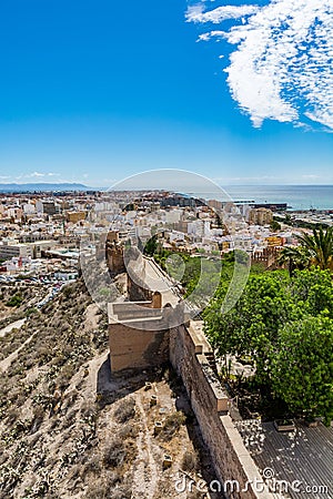 Cityscape of Almeria with the walls of Alcazaba (Castle) Stock Photo