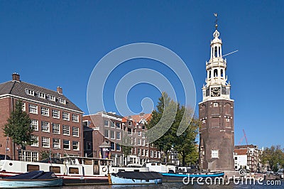 Cityscape of Amsterdam with Montelbaanstoren tower Editorial Stock Photo