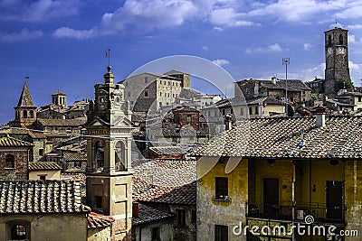 A cityscape of Anghiari a closer look with a cloudy sky Stock Photo