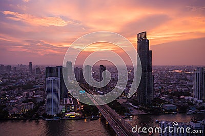 Cityscape around Chao Phraya river in Bangkok, Thailand. Editorial Stock Photo