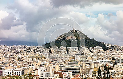 Cityscape of Athens city, Greece with a famous Lycabettus Hill Stock Photo