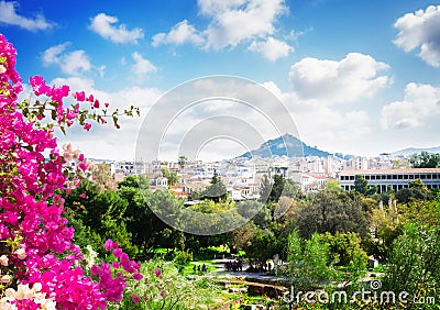 Cityscape of Athens with Lycabettus Hill Stock Photo