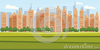 Cityscape Background Modern City Panorama With Over Skyscrapers Skyline Silhouette Cartoon Vector Illustration Vector Illustration