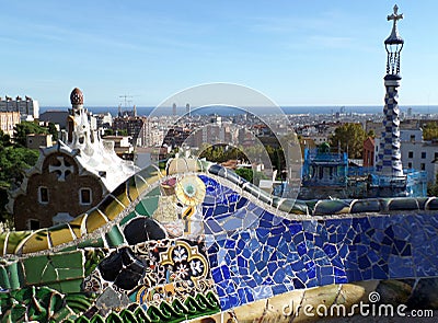 Cityscape of Barcelona view from Park Guell in Barcelona Editorial Stock Photo