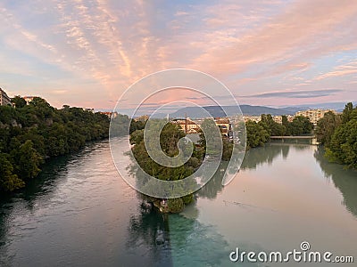 Cityscape of a beautiful city between rivers Stock Photo