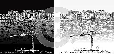Cityscape black and white day and night Vector Illustration