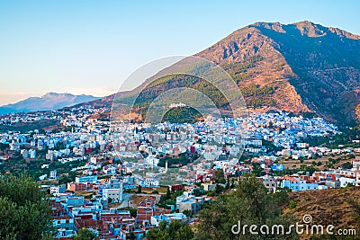 Cityscape of blue city Chefchaouen in Rif mountains, Morocco, No Stock Photo