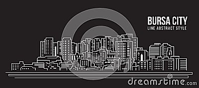 Cityscape Building Line art Vector Illustration design - Bursa city Vector Illustration