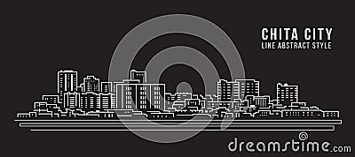 Cityscape Building Line art Vector Illustration design - Chita city Vector Illustration