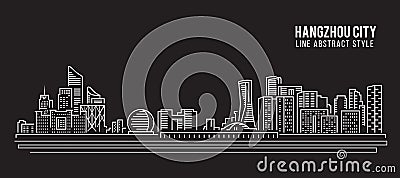 Cityscape Building Line art Vector Illustration design - Hangzhou city Vector Illustration