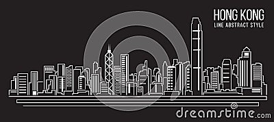 Cityscape Building Line art Vector Illustration design (Hong kong city ) Vector Illustration