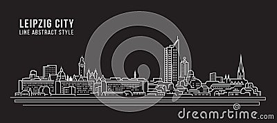 Cityscape Building Line art Vector Illustration design - Leipzig city Stock Photo