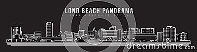 Cityscape Building Line art Vector Illustration design - Long beach city panorama Vector Illustration