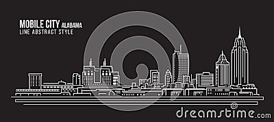 Cityscape Building Line art Vector Illustration design - Mobile city Alabama Vector Illustration