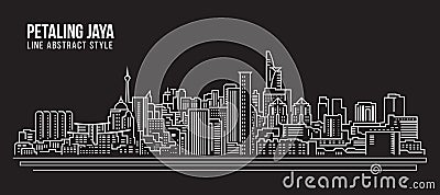 Cityscape Building Line art Vector Illustration design - Petaling jaya city Vector Illustration