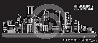 Cityscape Building Line art Vector Illustration design - Pittsburgh City Vector Illustration