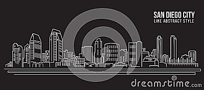 Cityscape Building Line art Vector Illustration design - San Diego city Vector Illustration
