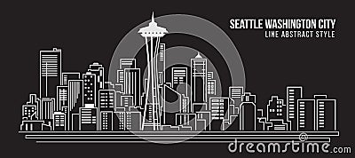 Cityscape Building Line art Vector Illustration design - Seattle Washington City Vector Illustration