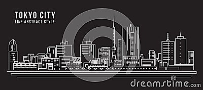 Cityscape Building Line art Vector Illustration design - Tokyo city Vector Illustration