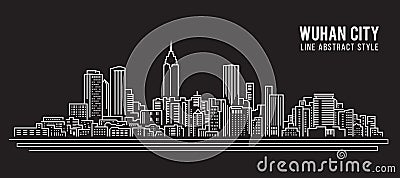 Cityscape Building Line art Vector Illustration design - Wuhan city Vector Illustration