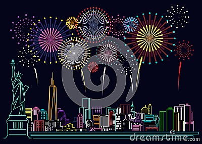 Cityscape Building Line new york city and firework art Vector Illustration design Vector Illustration