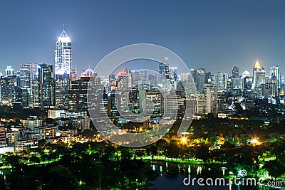 Cityscape of Business district with high building with park. (Bangkok, Thailand) Stock Photo