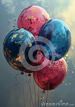 Cityscape Celebration: Vibrant Balloons and Foil Accents Set the Stock Photo