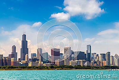 Cityscape Chicago at Lake Michigan Stock Photo