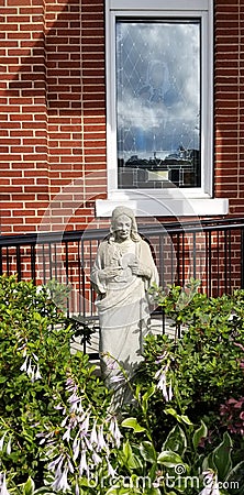 Cityscape - Christian Religious Statue - Ellijay Georgia Town Square Editorial Stock Photo