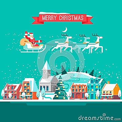 Cityscape. The city in christmas. Urban landscape. Vector Illustration