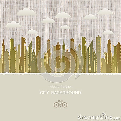 Cityscape with cloudscape paper background Vector Illustration