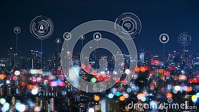 Cityscape with connecting dot technology of smart city conceptual Stock Photo