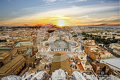 CITYSCAPE BY CUPOLA SAINT PETER BASILICA. FAMOUS DESTINATION OF ROME. Stock Photo