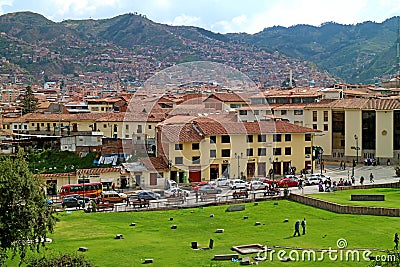 Cityscape of Cusco Old City as seen from the Incan Sun Temple Coricancha, Cusco, Peru Editorial Stock Photo